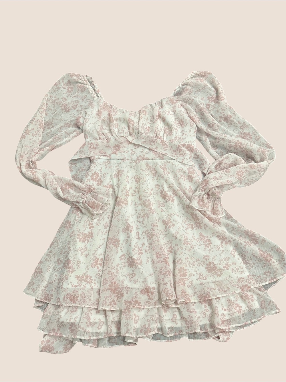 Women's Floral Puff-Sleeve Tiered Dress - Light Blush